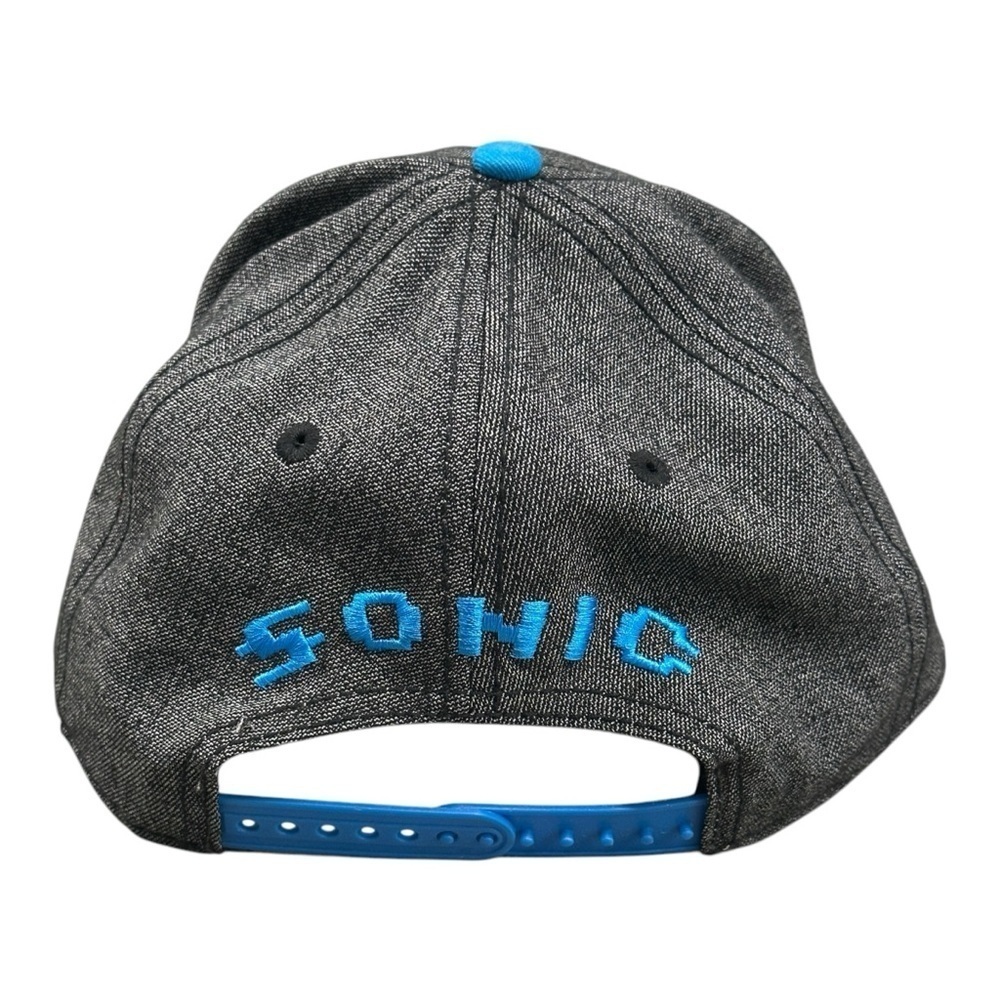SEGA Sonic the Hedgehog Embroidered Pixelated Snapback Baseball Cap Grey/Blue - Picture 3 of 5